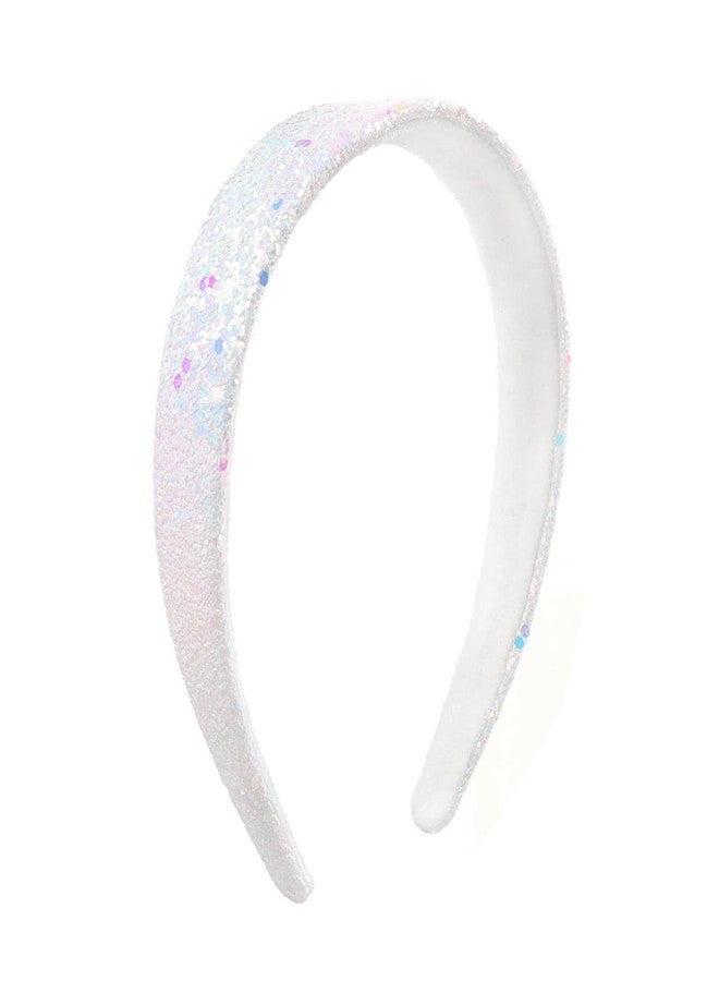 Totelux Glitter White Headband Soft Wide Hair Band Sparkly Sequins Hair Accessories for Women Girls Festive Cosplay Costume Christmas Birthday Headdress Party Supplies - Image 1
